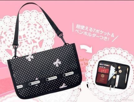 送料込 レスポートサック 多機能ケース sweet 2011年 12月号 付録/LeSportsac リボン 水玉 黒 通帳ケース マルチケース パスポート カード_画像7