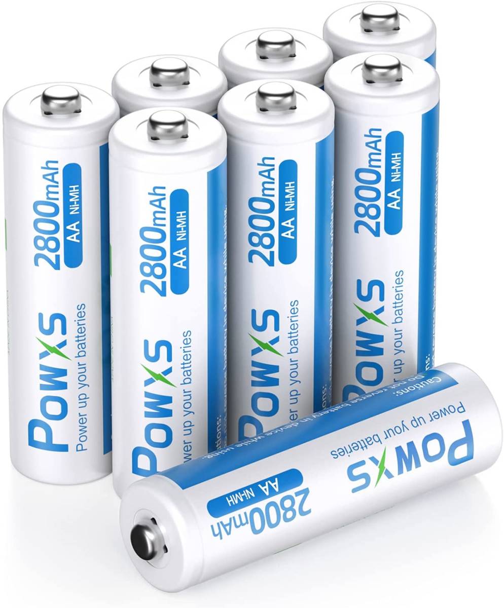 単4電池 8個パック POWXS 単四電池 充電式電池 高容量1100mAh ニッケル水素電池 約1500回使用可能 ケース2個_画像1