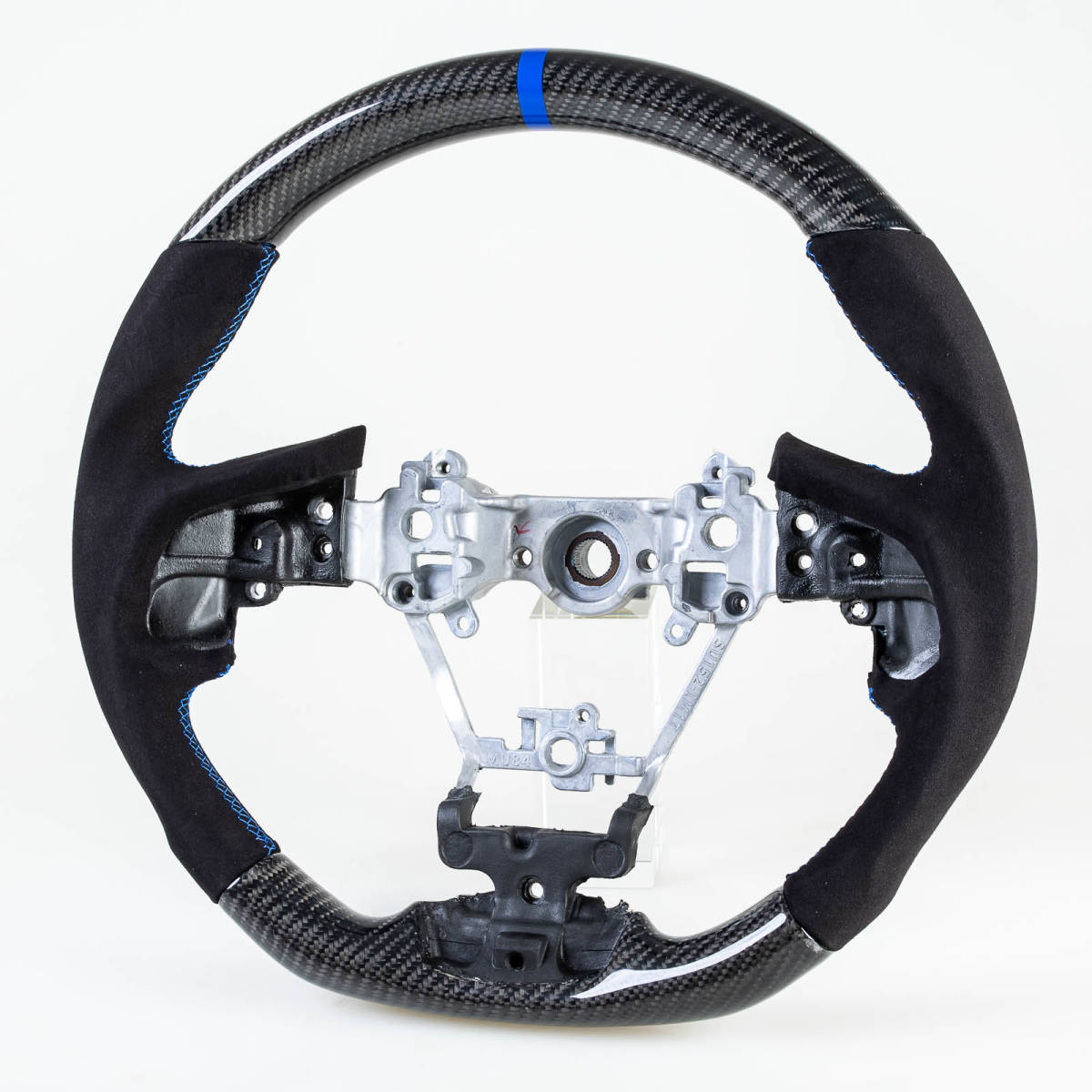 激安正規 スバル用 YSW-50463 カーボン×本革スエード×ブルー輪 ホイール ステアリング D型 XV レガシィアウトバック フォレスター インプレッサ ステアリング、ハンドル本体