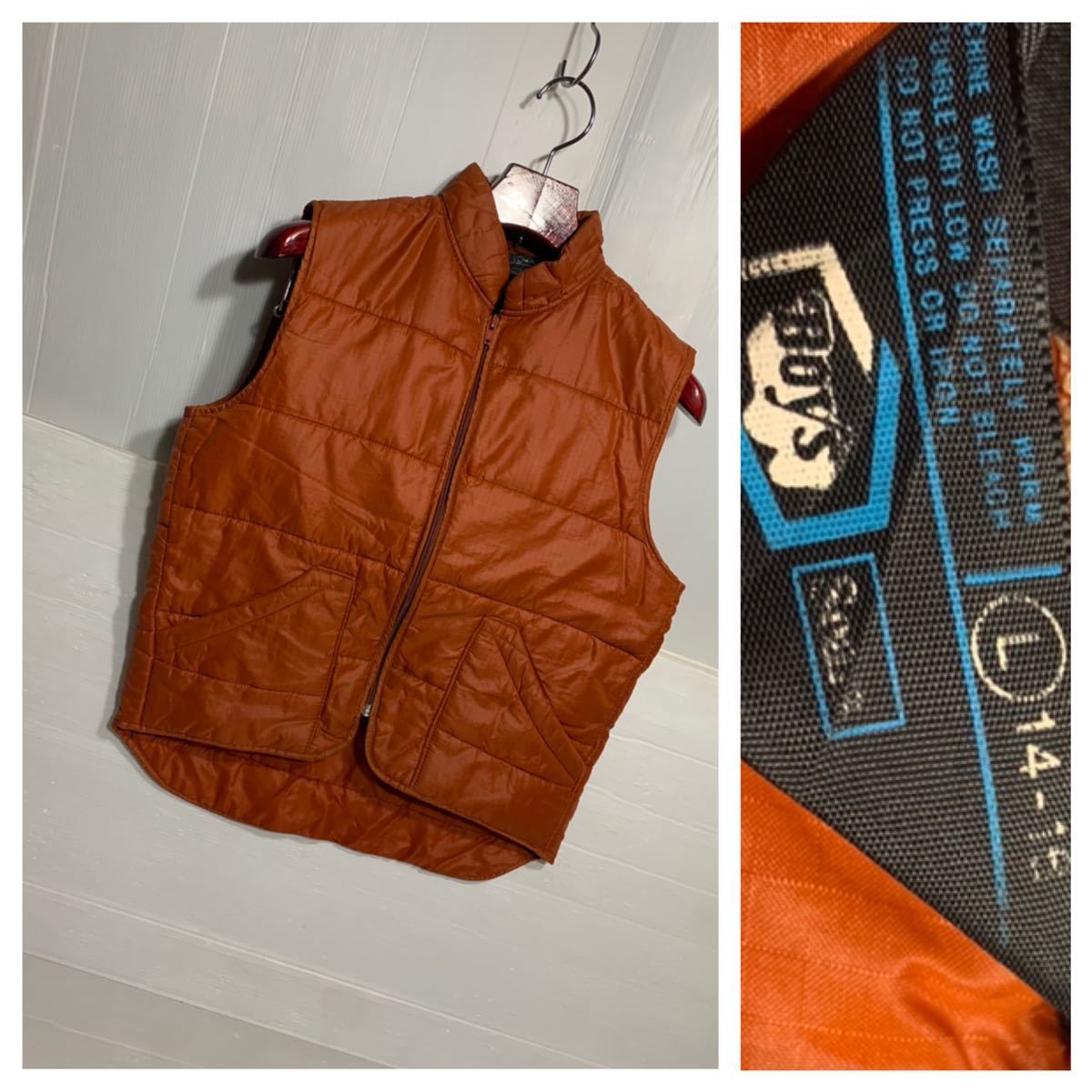 ヴィンテージ Sears 14 16 Boys L オレンジ キルティングベスト ジャケット 中綿入り 21年春の Boys ヴィンテージ Sears 14 16 Boys L オレンジ キルティングベスト ジャケット 中綿入り 21年春の Boys