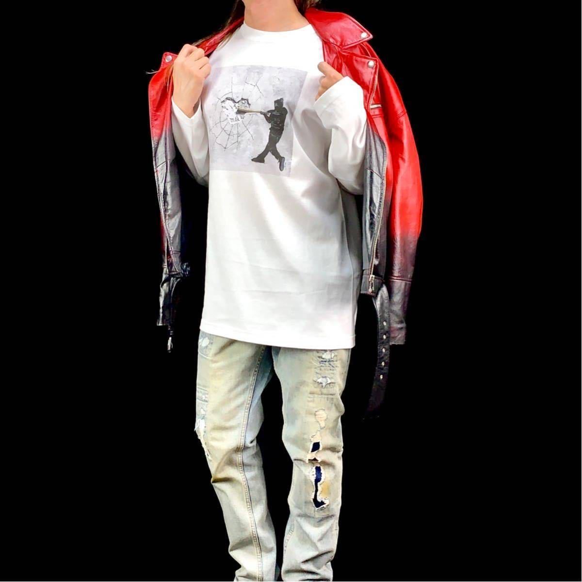 新品 ハイジャック ミスターブレインウォッシュ バッティング バンクシー風 オーバー サイズ ビッグ ロンT 長袖 Tシャツ 4XLサイズ ワイド