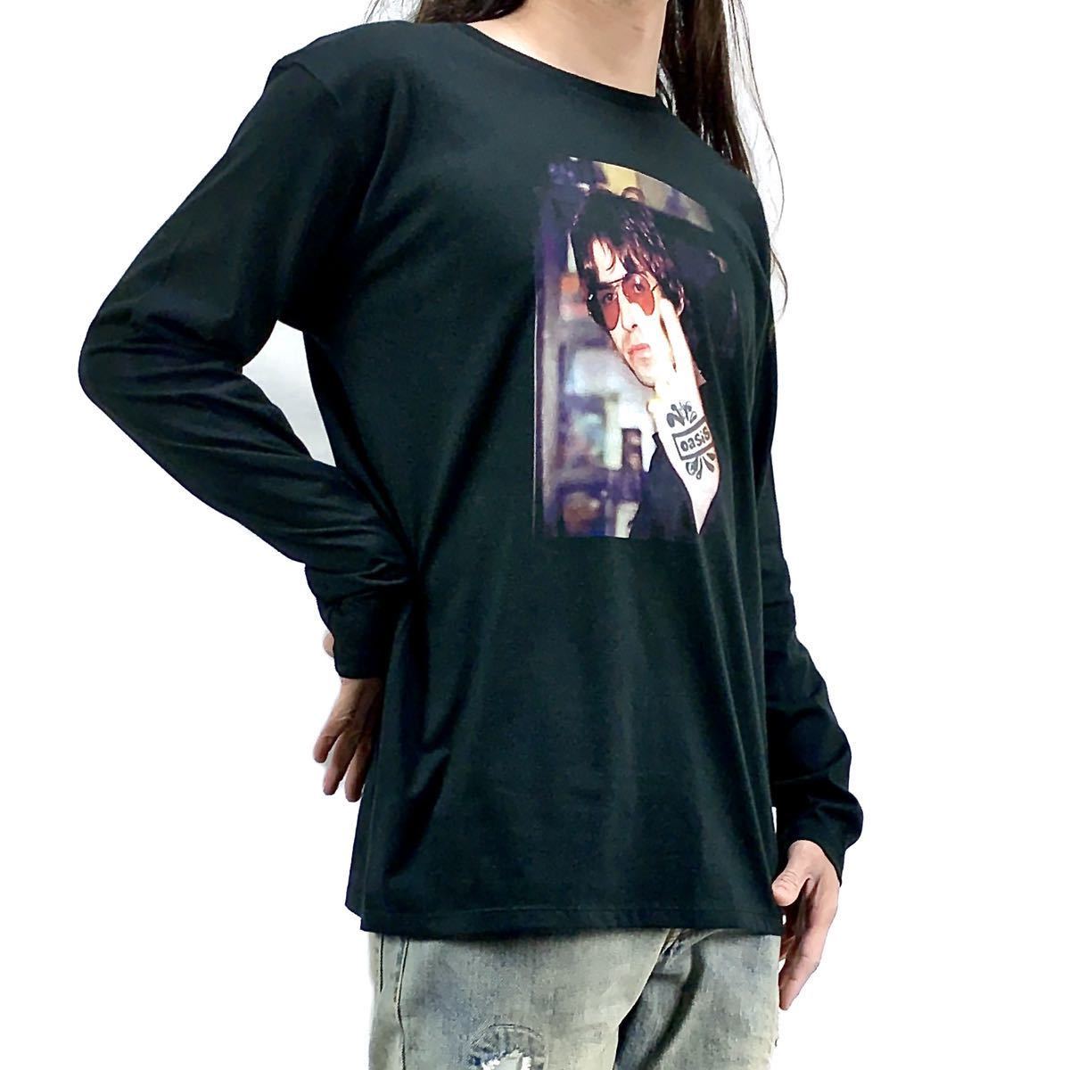 新品 オアシス リアム oasisバンドロゴ タトゥー ピースVサイン ブリットポップUKロック ロンT 長袖Tシャツ XLサイズ 大きい ビッグ ワイド_画像3