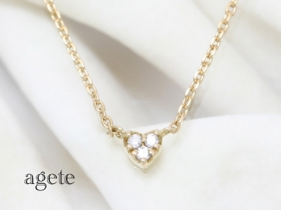 agete アガット 高品質新品 ハートデザイン ダイヤモンド プチネックレス 価格 交渉 送料無料 K10