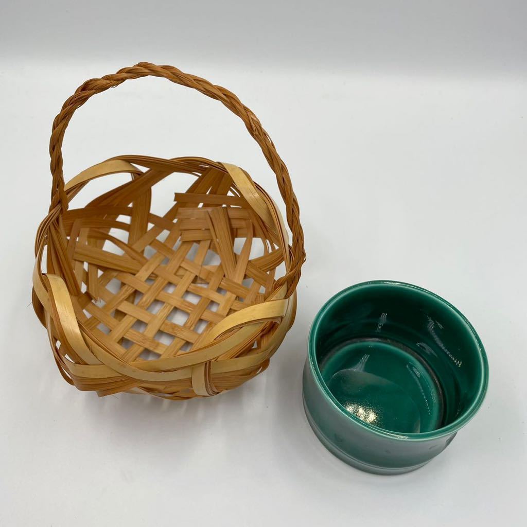 時代物】竹編細工竹細工 網代造 竹籠花入 茶道具 茶器 オブジェ ...