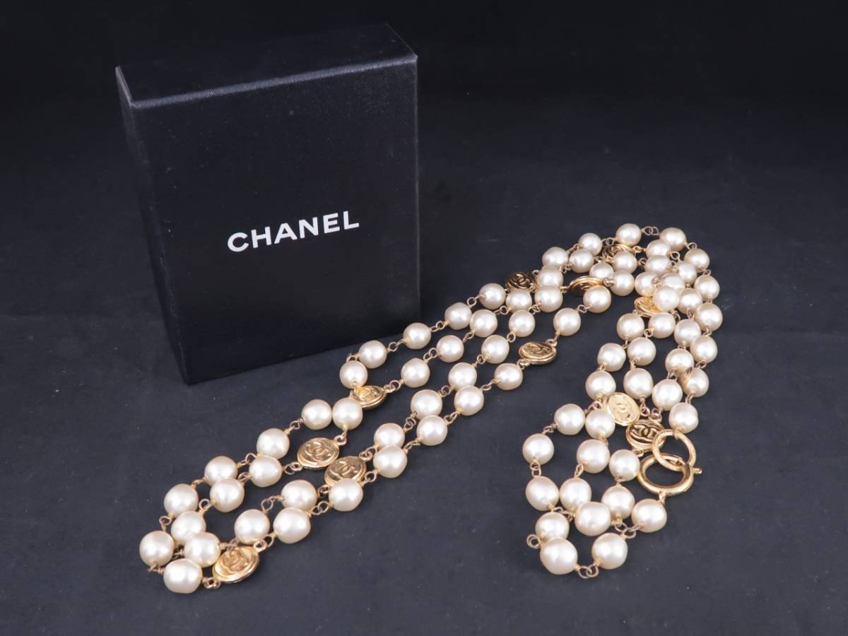 公式 CHANEL シャネル ヴィンテージ ココマーク パール ネックレス