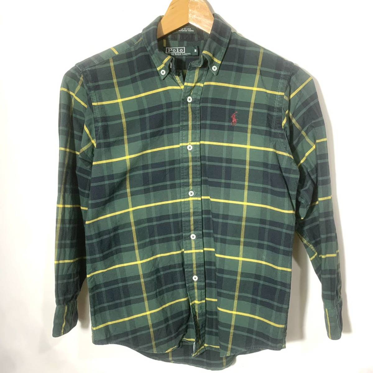 #80s 80 period USA made Vintage green tag POLO by Ralph Lauren Ralph Lauren check pattern button down long sleeve shirt old clothes boys M#