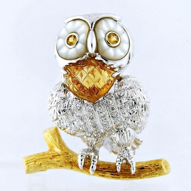 K18YG /K18WG ★ BROACS Pendentop ◆ Citrin 0,18CT ◇ Diamond 0,16CT OWL [используется] /10024112