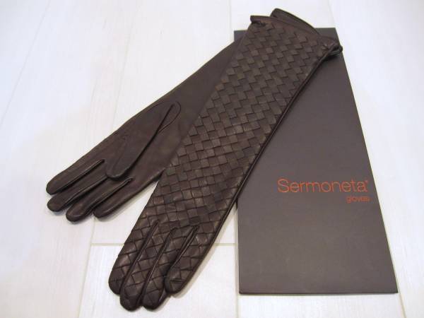 ! free shipping!Sermoneta gloves CERUMO ne-ta glow vus leather long gloves mesh leather Brown Italy made waste version limited goods ITALY