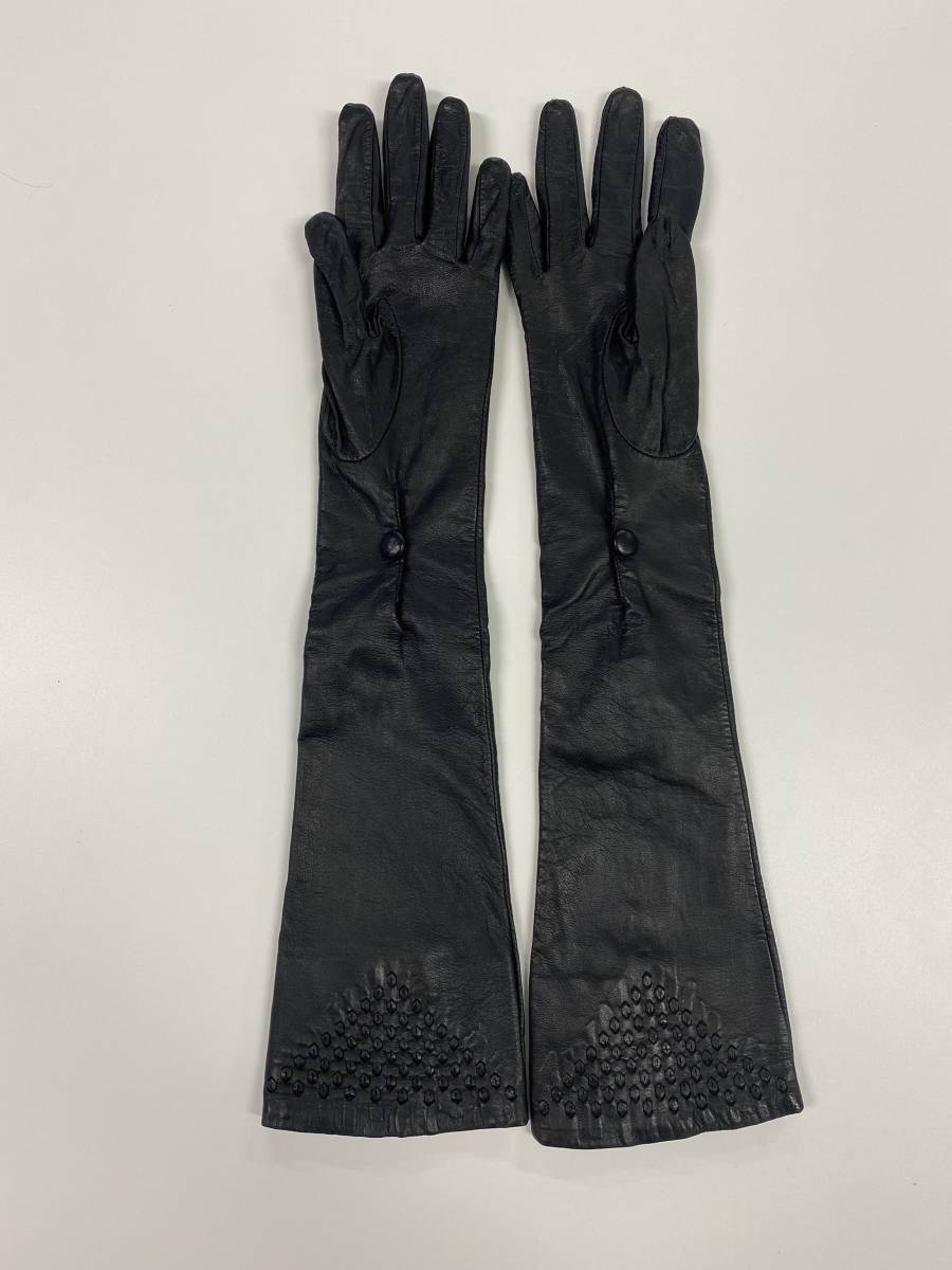 [ used ]BCBG MAXAZRIA BCBG Max Azria lady's leather long glove black leather gloves size S/M lining attaching 