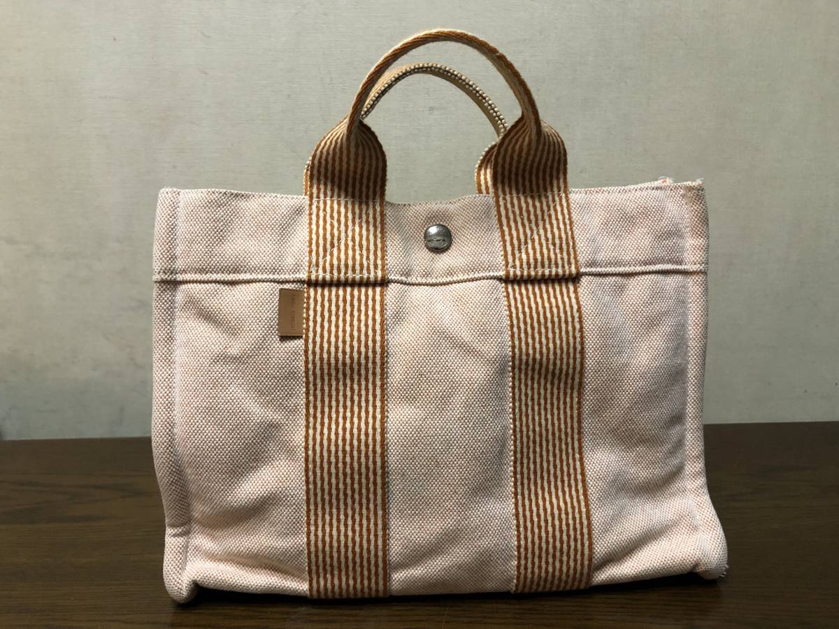 HERMESエルメス ニューフールトゥトートPM アイボリー×オレンジ