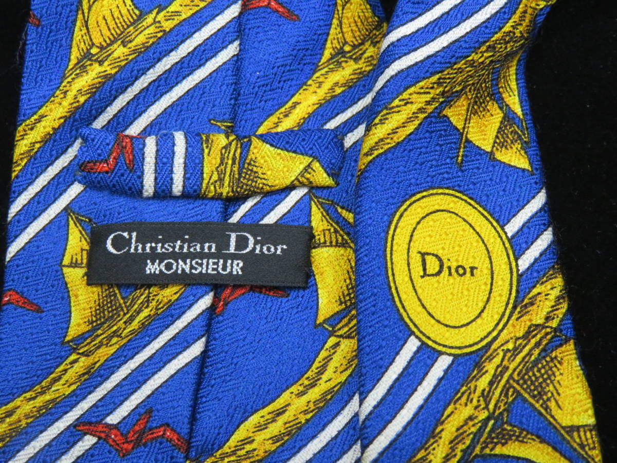 Christian Dior クリスチャン・ディオール メンズ　ネクタイ　ブルー×ヨット柄　ストライプ　 ビジネス スーツ 服飾小物 ブランド R35911_画像5