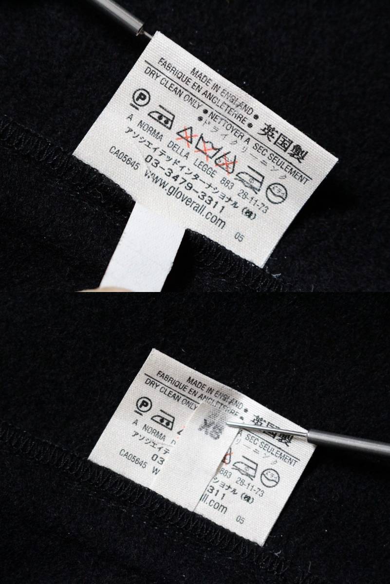  Britain made [ GloverAllg Rover all ] melt n wool double pea coat XS/ slim anchor button black ENGLAND UK