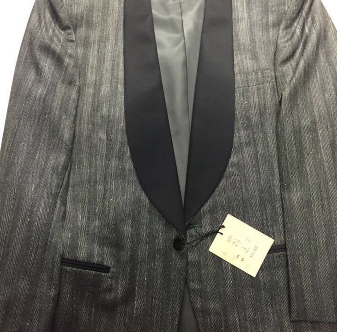  new goods super-discount tag attaching 73,000 jpy tuxedo jacket large size size L silver gray series herringbone weave pattern made in Japan wool silk . wool largish 