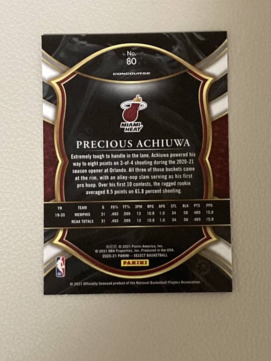 NBA 2020-21 PANINI SELECT CONCOURSE ベース BASKETBALL PRECIOUS ACHIUWA#80 ROOKIE ルーキー_画像2