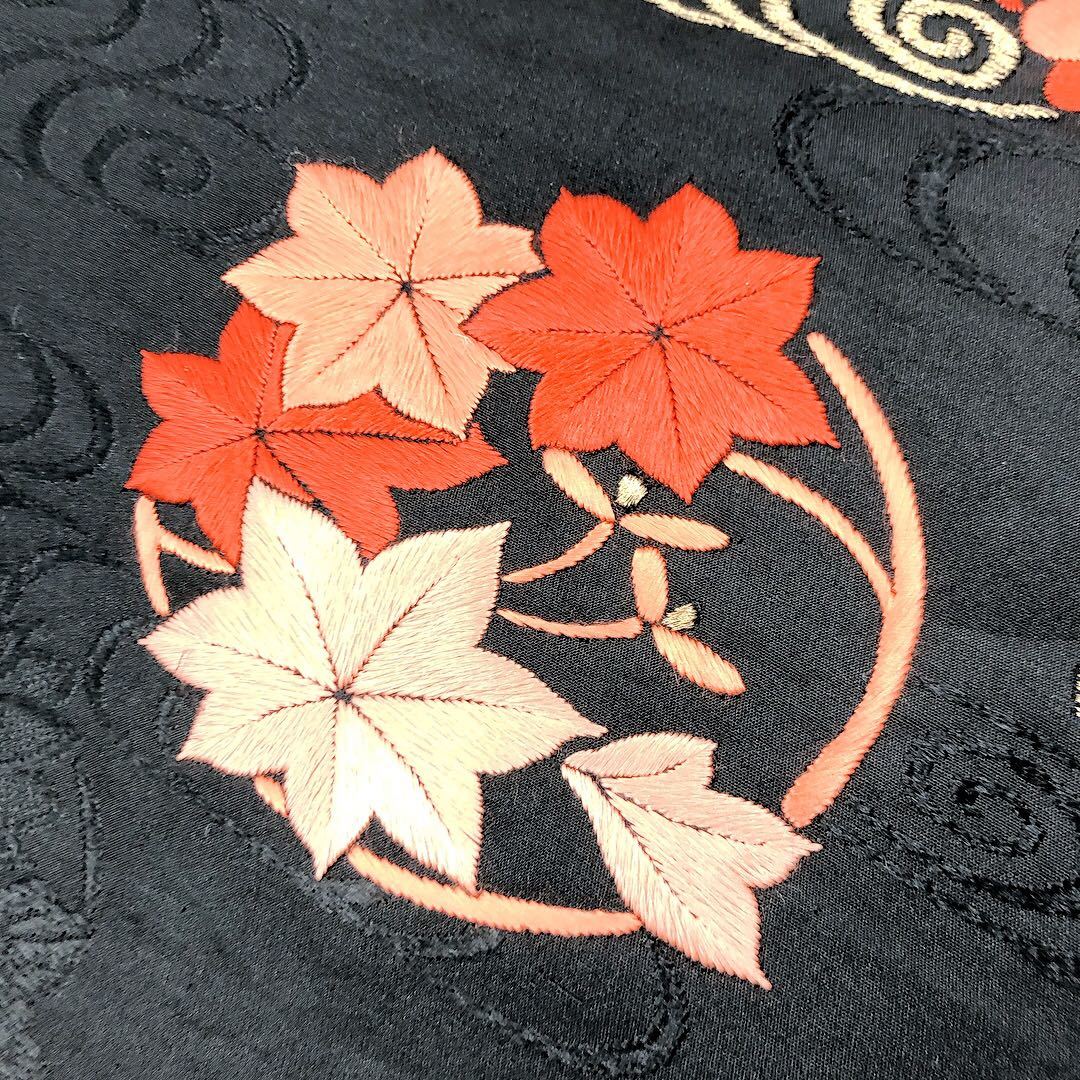 訳あり 大特価 高級 帯 名古屋帯 牡丹 菊 花 呉服店 黒系 №1 未仕立て