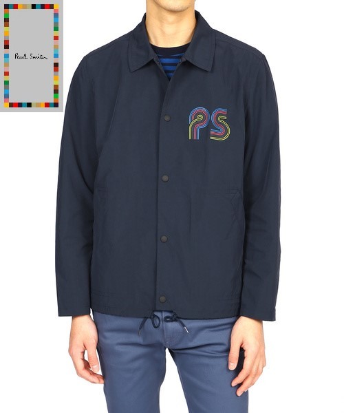 ☆新品未使用☆Paul Smith PS LOGO COACH ナイロン ジャケット☆ネイビー☆Lサイズ 肩幅47㎝ 身幅55㎝ 着丈68㎝ 袖丈62㎝☆定価39,600円_画像1