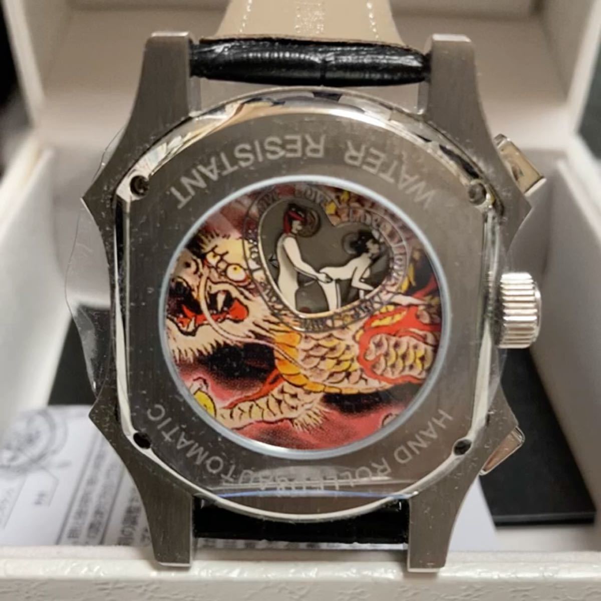新品正規品 ドミニク自動巻きオートマチックレザー革レトロアンティークベルト【Hギミック搭載】レアブラック パコパコ時計