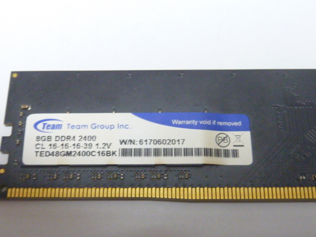 メモリ デスクトップ用 Team DDR4-2400 PC4-19200 8GB 起動確認済みです_画像2