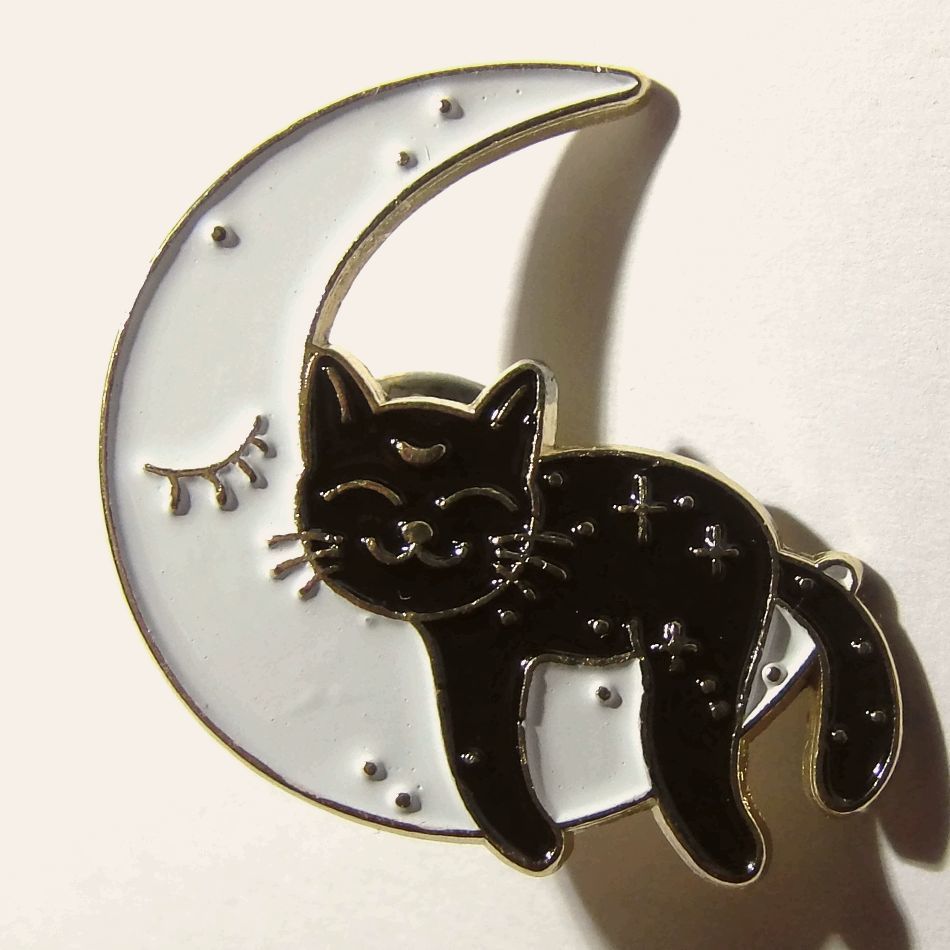 T-ポイント5倍】 黒猫とサボテンピンブローチ ピンバッジC ネコ 手 ホワイト ピンズ ピンバッジ ブローチ 可愛い