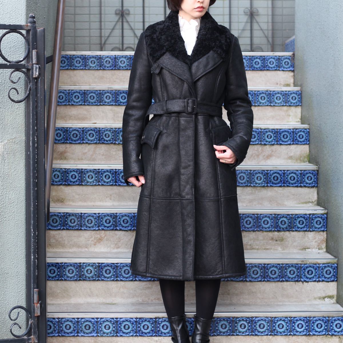 BURBERRY PRORSUM MOUTON LONG BELTED COAT MADE IN ITALY/バーバリープローサムムートンロングベルテッドコート_画像1