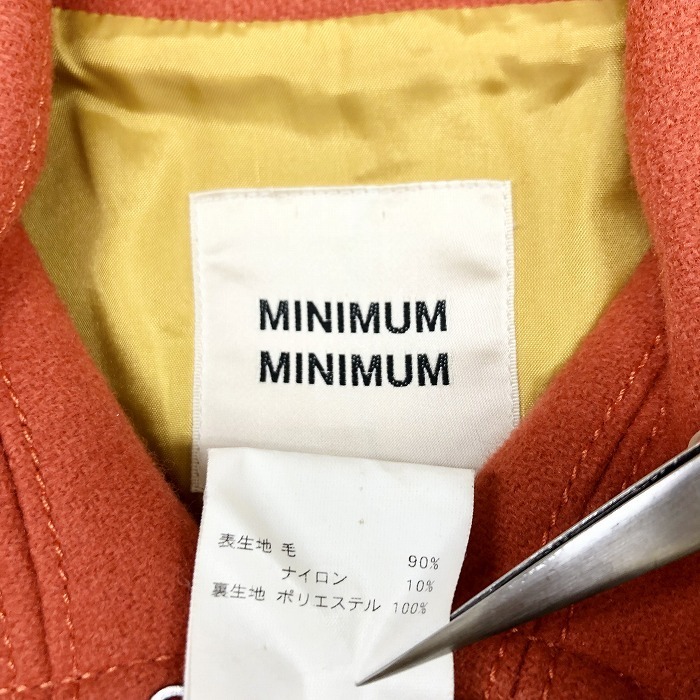 MINIMUM MINIMUM ミニマムミニマム 2 レディース Aライン ステンカラー コート ボタン留め 裏地付き 長袖 ウール×ナイロン オレンジ系_画像4