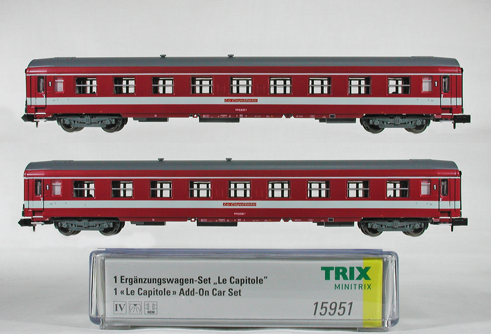 MINITRIX #15951 ＳＮＣＦ（フランス国鉄） ＵＩＣ-Ｙ型キャピトール専用客車 Ａ９　（キャピトールレッド）増結２輌セット