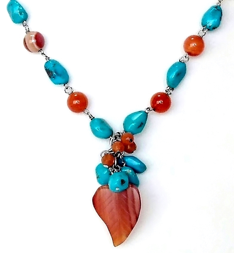 * free shipping * hand made 1 point thing * natural turquoise * car ne Lien. long necklace 