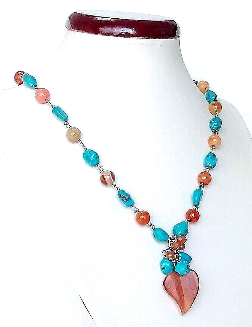 * free shipping * hand made 1 point thing * natural turquoise * car ne Lien. long necklace 