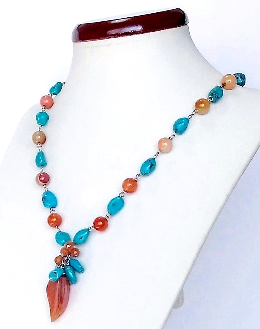 * free shipping * hand made 1 point thing * natural turquoise * car ne Lien. long necklace 