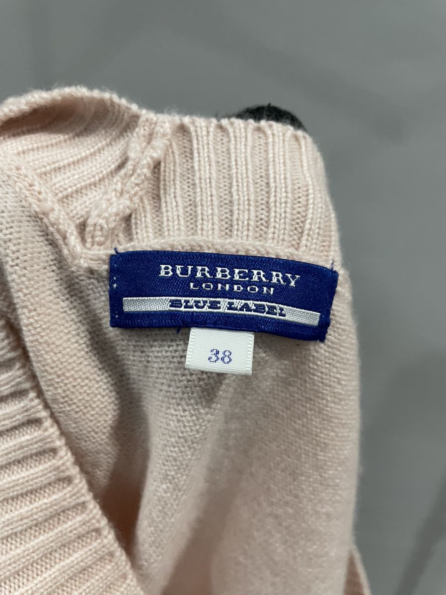 BURBERRYバーバリー半袖ニットMピンクレディーストップスカシミヤ混