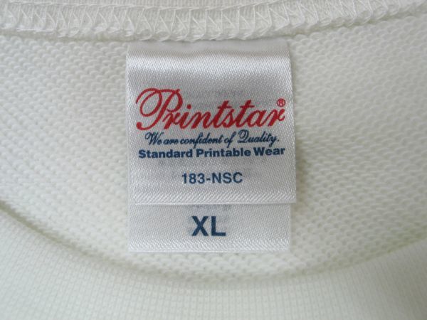 Printstar 00183-NSC 9.7oz スタンダードトレーナー XLサイズ ホワイト 1枚 プリントスター スウェット 無地 白 同梱発送可能_ホワイトXLサイズ