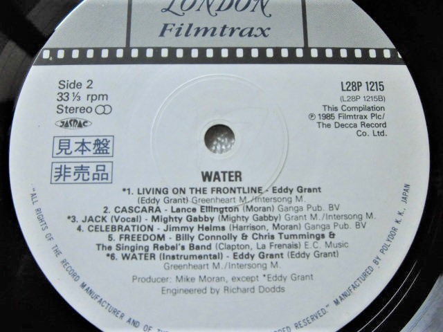 国内盤 Water RARE White Label Promo / Eddy Grant, George Harrison, Eric Clapton, Mike Moran, Jimmy Helms, Lance Ellington / 1985の画像4