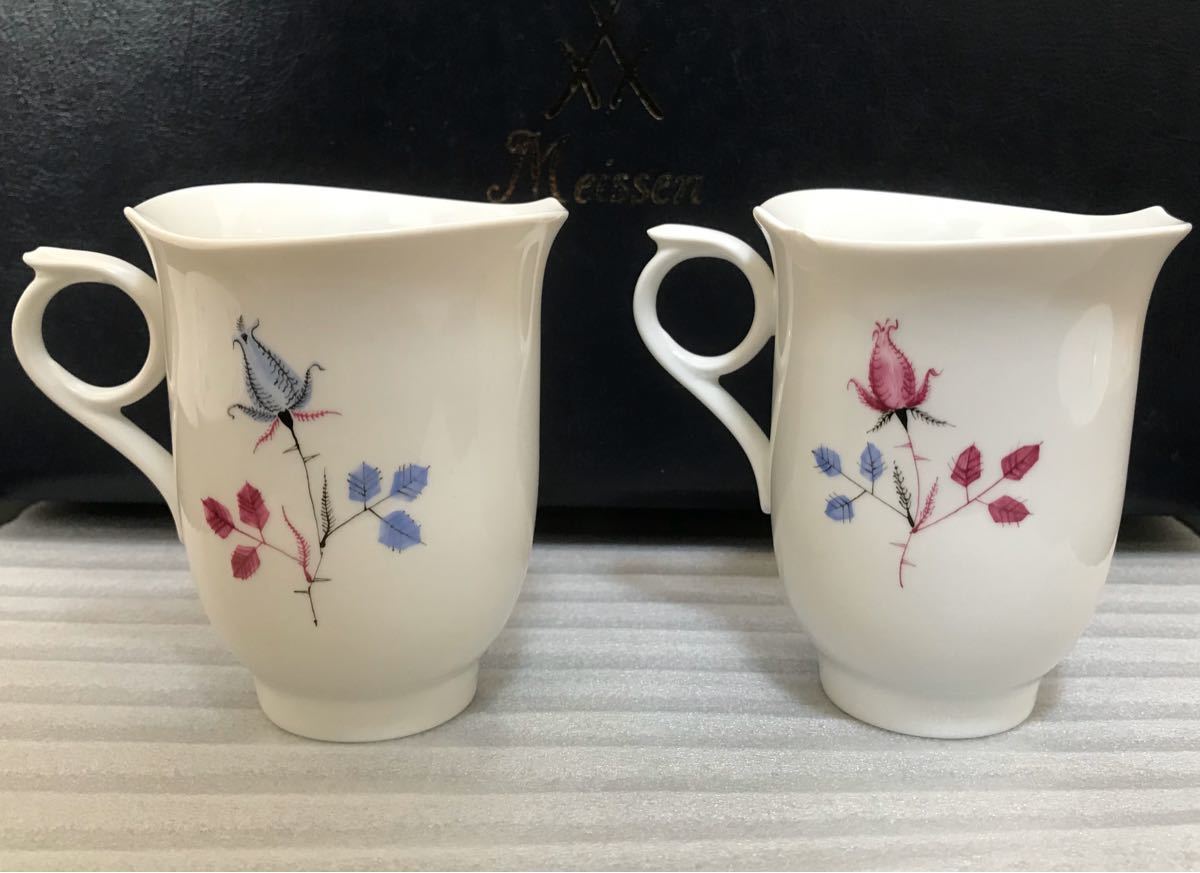 マイセン ハインツ ヴェルナー 薔薇文様 ペアコーヒーカップ&ソーサー
