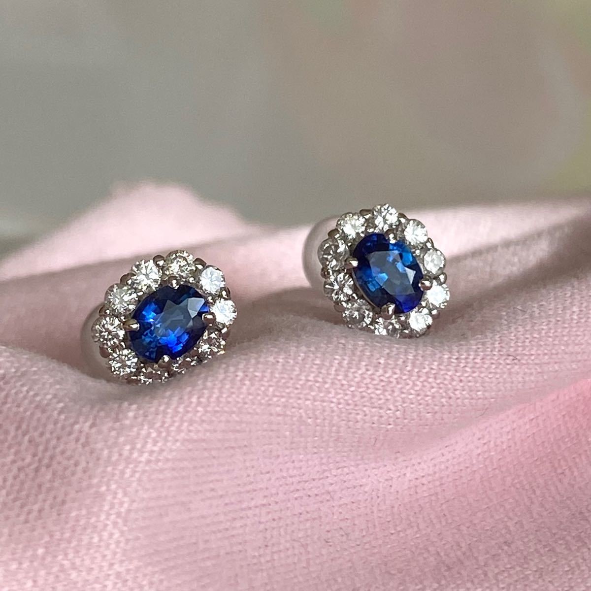 新品 Pt 天然サファイア 0.78ct 天然ダイヤ 0.26ct ピアス | www