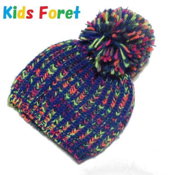 ★新品・格安★ キッズ Kids Foret ミックスニット帽 ボンボン付き（50cm）_【Kids Foret】