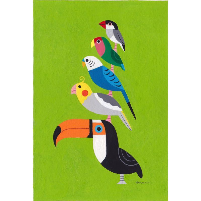絵本作家のオーダー絵画「リアルな小鳥ブレーメン A4」小鳥/鳥/イラスト/絵/北欧/アート/絵画_画像5