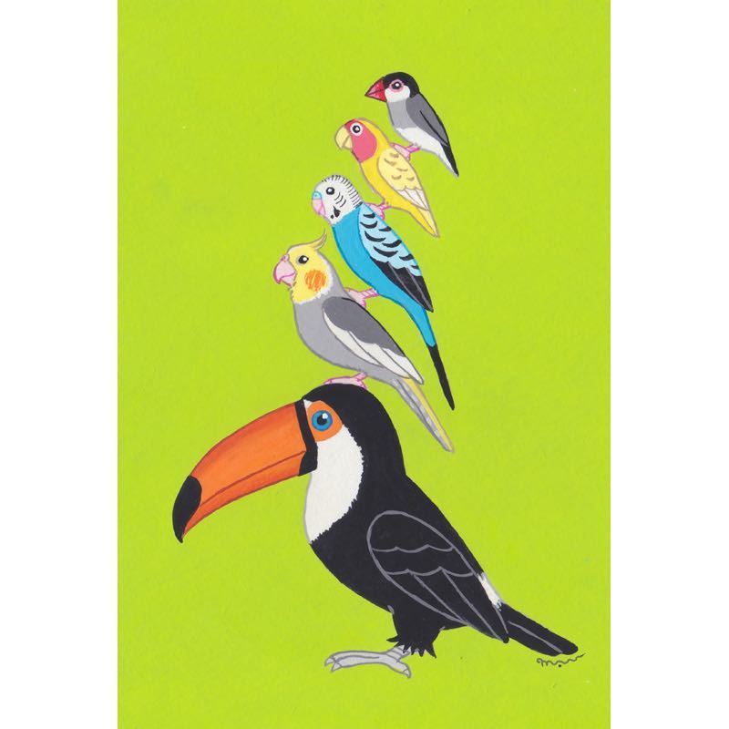 絵本作家のオーダー絵画「リアルな小鳥ブレーメン A4」小鳥/鳥/イラスト/絵/北欧/アート/絵画_画像9