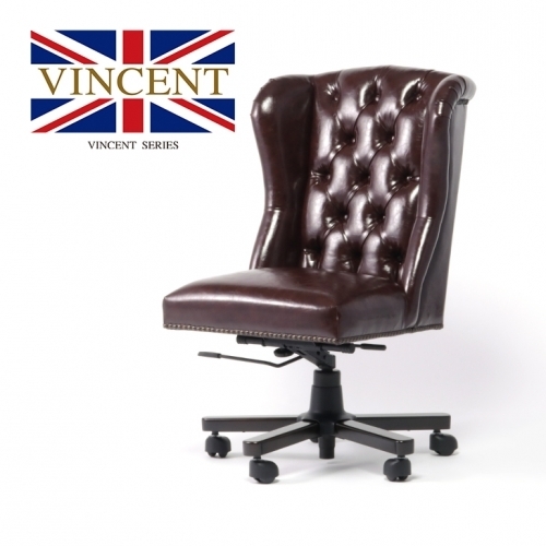 【レビューで送料無料】 書斎やオフィスにおすすめ 9013-OF-P38B シック 便利機能付き 重厚感 PUレザー 合皮 ブラウン 椅子 チェア 英国アンティーク調 VINCENT 椅子、チェア