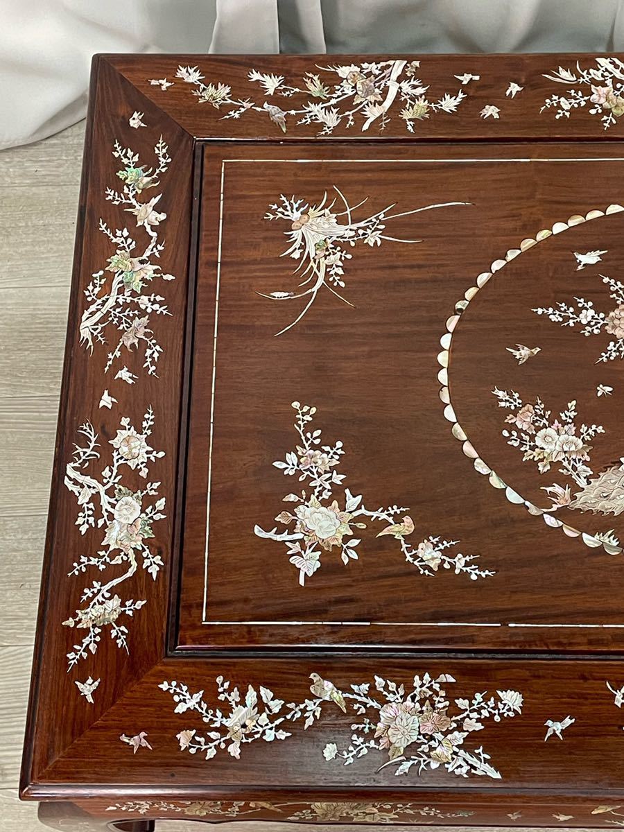 ♡唐木家具 花梨材 無垢材 透かし彫り シノワズリ A♡ Yahoo!オークション - G170 花梨 唐木家具 無垢材 螺鈿細工 花鳥