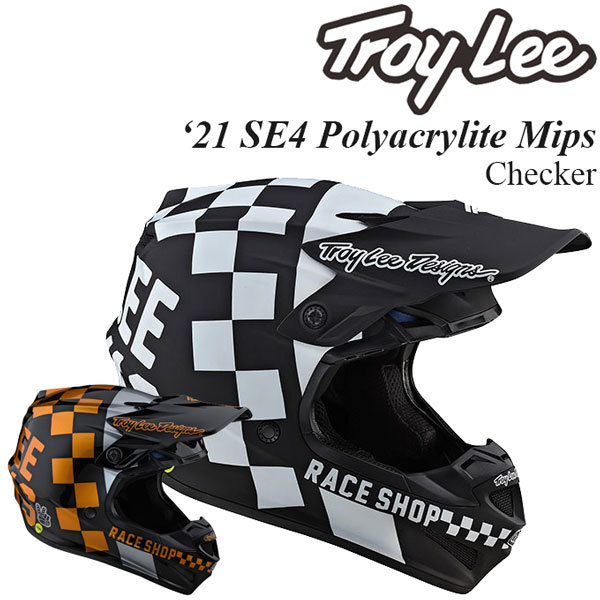 新品 M ブラックゴールド 即納！最大半額！ Troy Lee オフロードヘルメット SE4 2021年 Checker モデル Polyacrylite ブランド雑貨総合