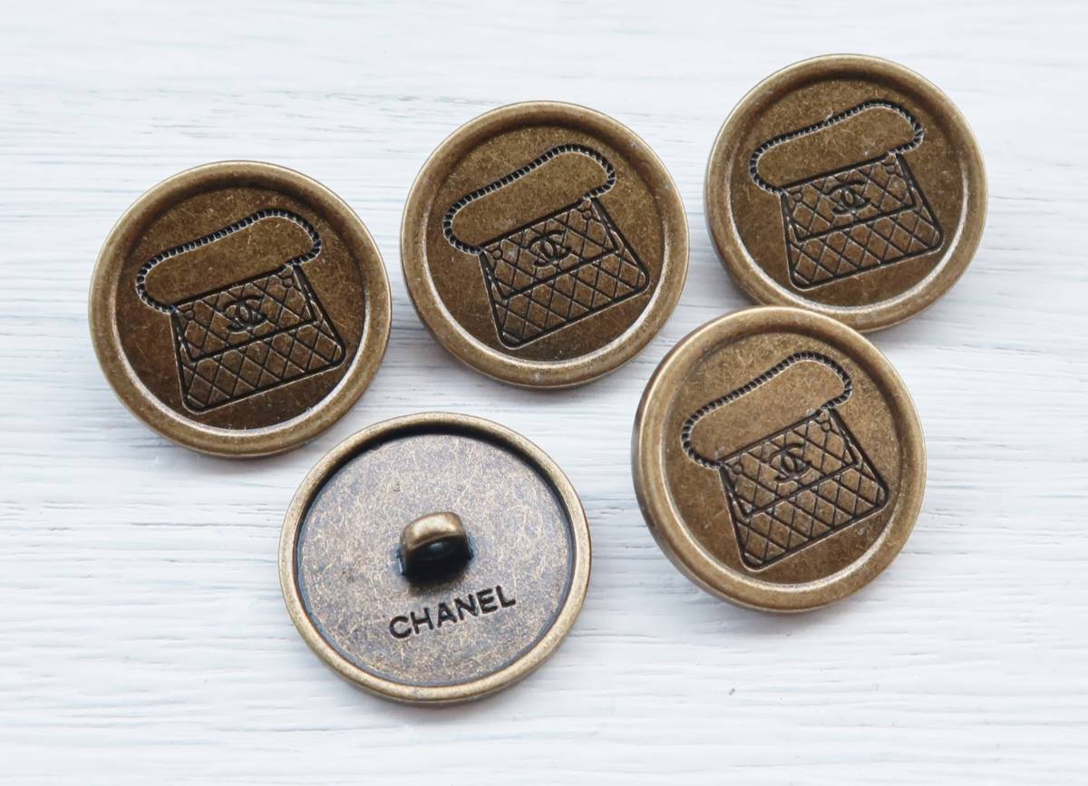 本物 シャネル ヴィンテージ ココマークボタン 5個 セット ブロンズ メタル 2.2cm 刻印入り CHANEL COCOマーク 592