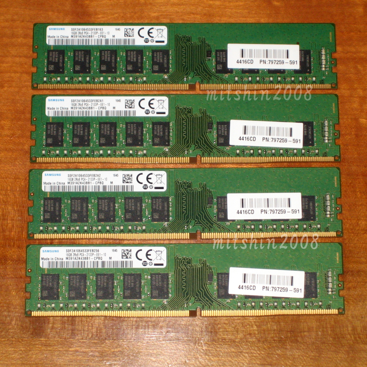合計64GB(16GB×4枚)ECC Unbuffered DDR4-2133 Samsung PC4-2133P-EE1