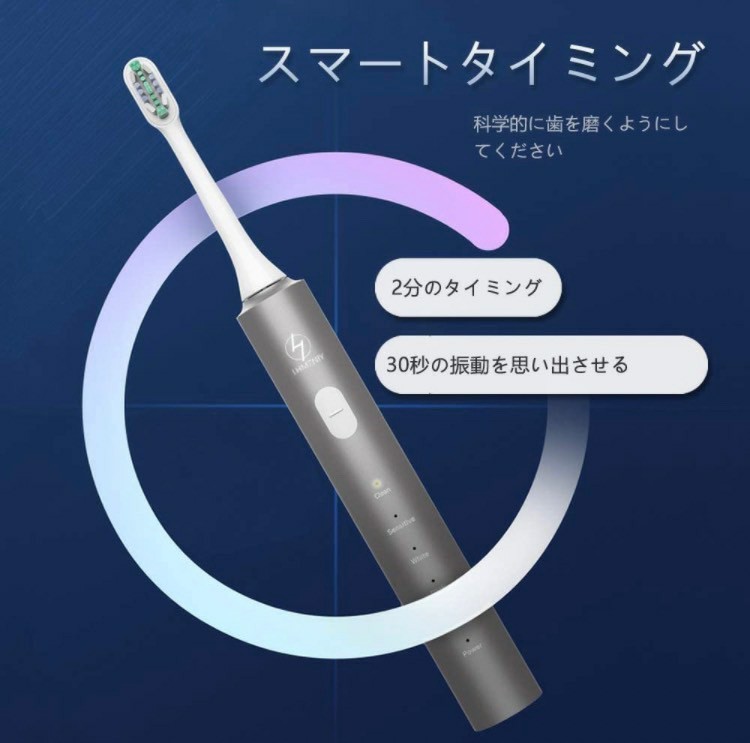 電動歯ブラシ IPX7防水 超音波歯ブラシ USB TYPE-C 充電 LHMZNIY-U3 (替えブラシ2本付き)