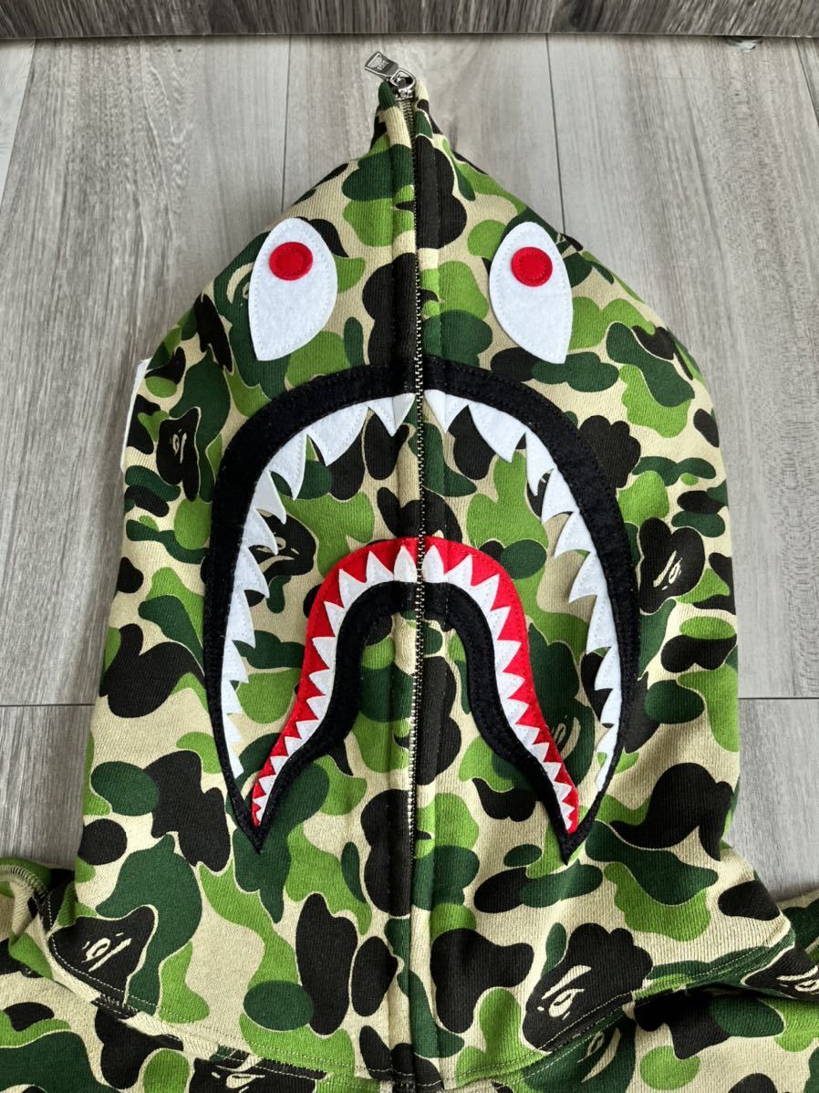 激レア A BATHING APE BAPE ABC CAMO SHARK FULL ZIP HOODIE ア ベイシング エイプベイプ カモ シャークパーカー 迷彩 緑 猿 XL L XXL 2L_画像2