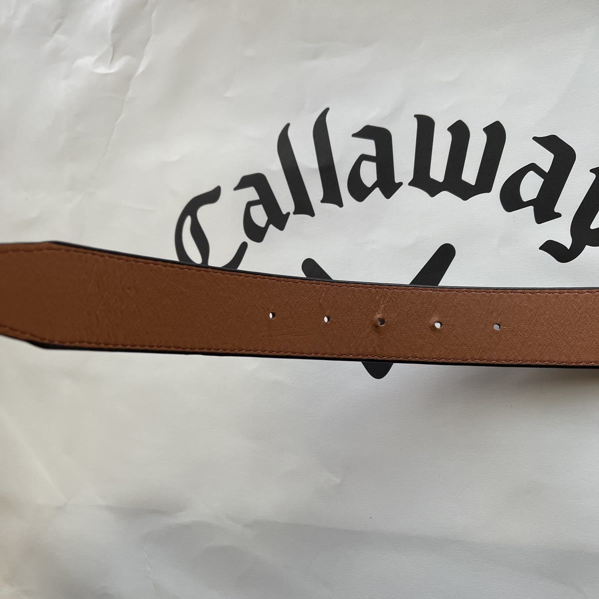 送料無料Callaway GOLFキャロウェイゴルフ本革レザーベルトBIGロゴmetallicバックル+クロス総柄×Callaway型押しunisex(お買得)中古品_画像7