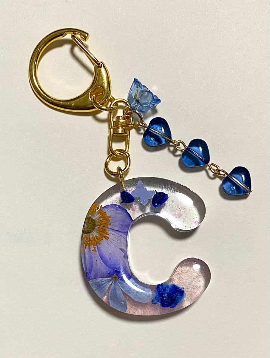 イニシャル キーホルダー 頭文字 C クリア パープル お花柄 押し花 ドライフラワー ハート ブルー お花チャーム カワイイ|PayPayフリマ アルファベット イニシャルキーホルダー