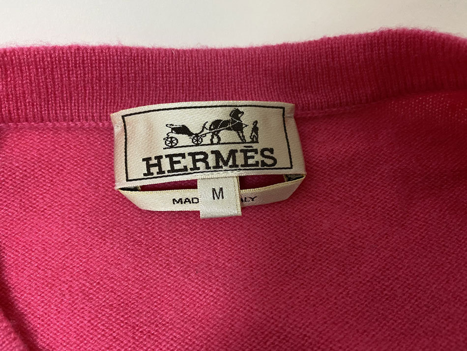 送料無料 HERMES エルメス メンズ セーター 長袖 カシミア シルク レッド系 Mサイズ 中古_画像7