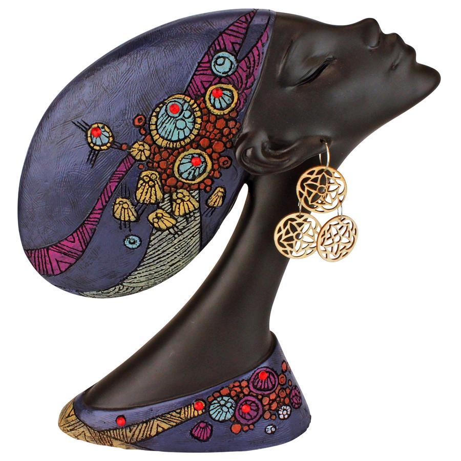 【お気にいる】 アフリカの頭飾りの女性の彫刻　インテリア置物オブジェ装飾品民族衣装アフリカ人女性像エキゾチックエスニック装飾ホームデコ飾り雑貨 エスニック