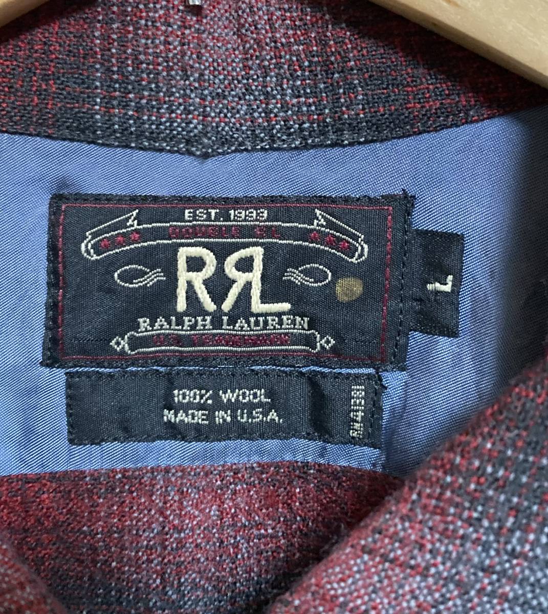 1990年代 アメリカ製 RRL ダブルアールエル Polo Ralph Lauren wool 100% チェック ワークシャツ L 美品_画像3