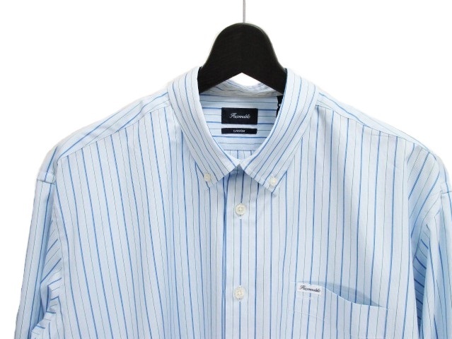 新品 Faconnable 長袖 水色ストライプシャツ XL 定価18480円 ボタンダウン 胸ポケット 水色 ファソナブル ファッソナブル メンズ